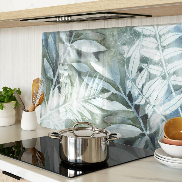 Glas-Schneidebrett mit Motiv tropischer Blätter in Pastelltönen