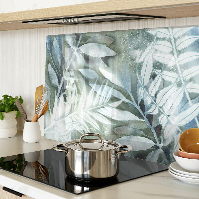 Glas-Schneidebrett mit Motiv tropischer Blätter in Pastelltönen