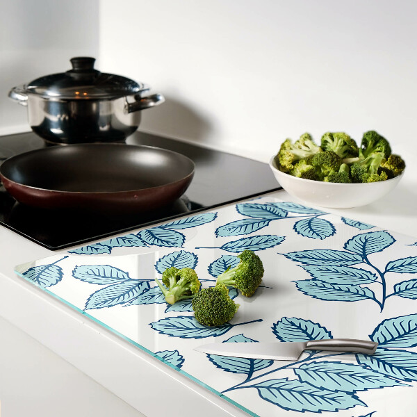 Schneidebrett glas Blätter in Blautönen