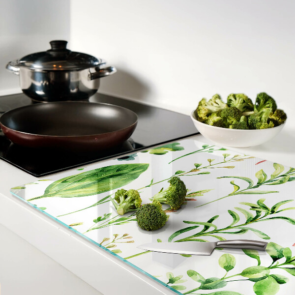 Glas-Schneidebrett mit Pflanzenmuster in Grüntönen