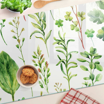 Glas-Schneidebrett mit Pflanzenmuster in Grüntönen