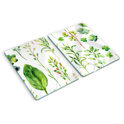 Glas-Schneidebrett mit Pflanzenmuster in Grüntönen