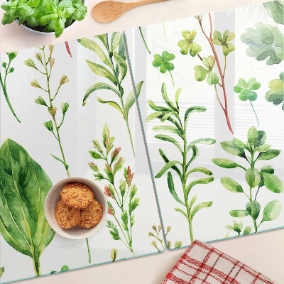 Glas-Schneidebrett mit Pflanzenmuster in Grüntönen