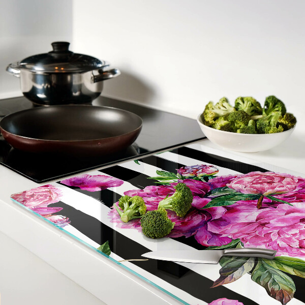 Schneidebrett Pfingstrosen auf Streifen