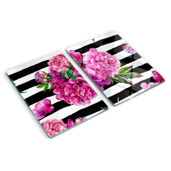 Schneidebrett Pfingstrosen auf Streifen