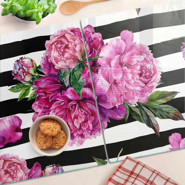 Schneidebrett Pfingstrosen auf Streifen