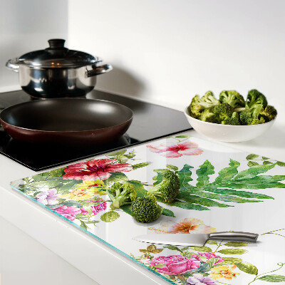 Glas schneidebrett Blumenmuster mit Blättern