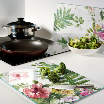 Glas schneidebrett Blumenmuster mit Blättern