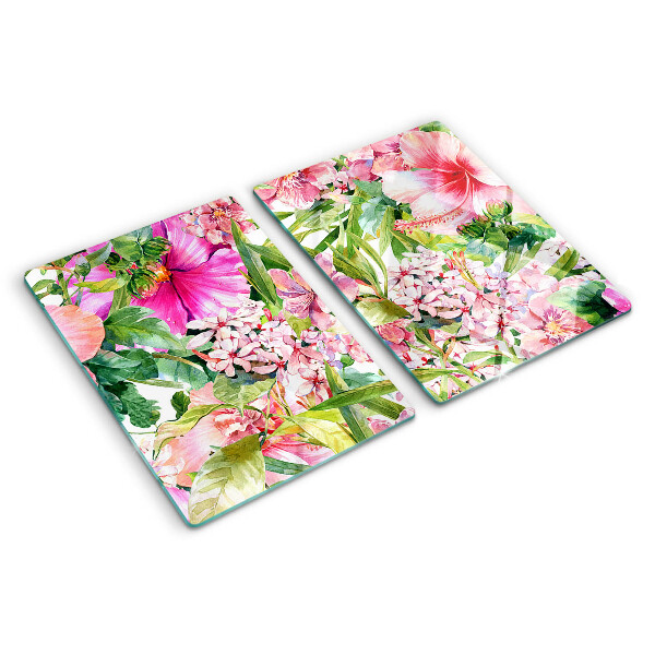 Schneidebrett Glas mit tropischem Blumenmuster
