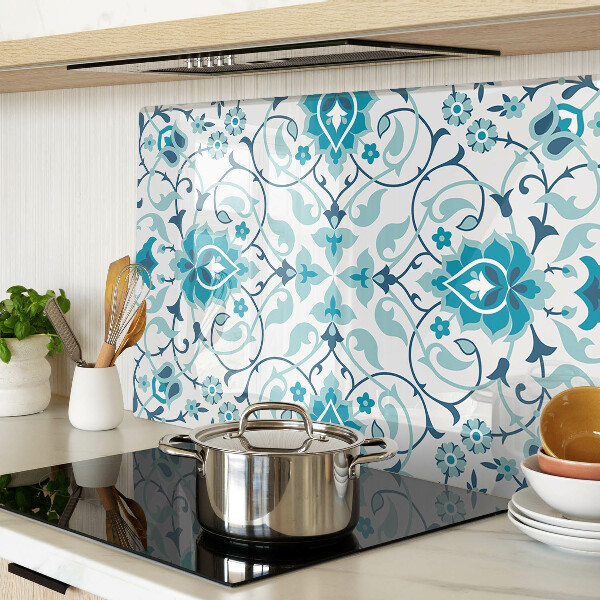 Glas-Schneidebrett mit Blumenmuster in Blautönen