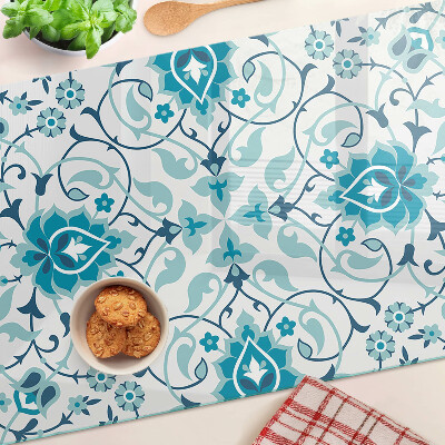 Glas-Schneidebrett mit Blumenmuster in Blautönen