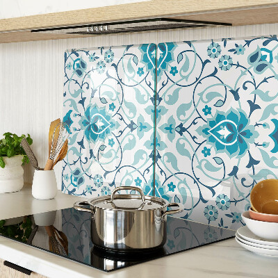 Glas-Schneidebrett mit Blumenmuster in Blautönen