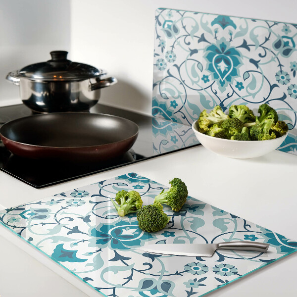 Glas schneidebrett Blumenmuster in Blautönen