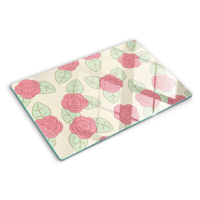 Schneidebrett glas Rosen auf den Blättern