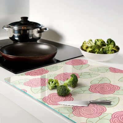 Schneidebrett Glas mit Rosenmuster auf den Blättern