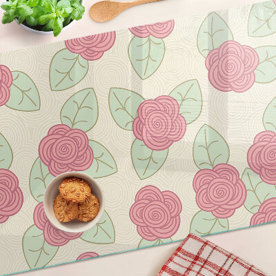 Schneidebrett Glas mit Rosenmuster auf den Blättern