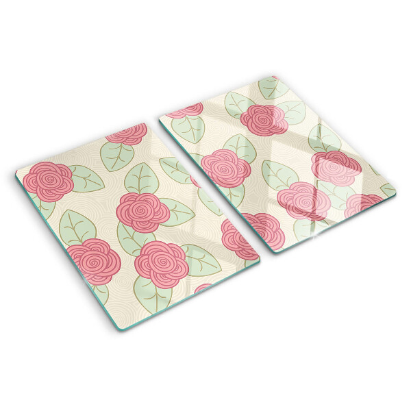 Schneidebrett glas Rosen auf den Blättern