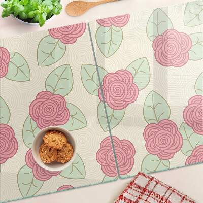 Schneidebrett glas Rosen auf den Blättern