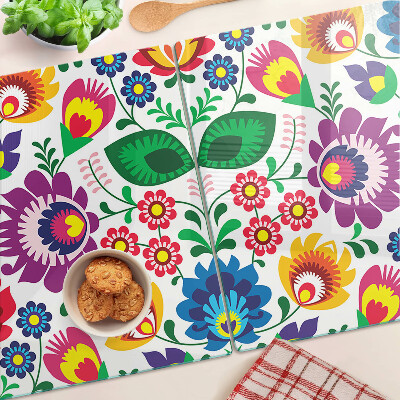 Glas-Schneidebrett mit floralem Volksmuster