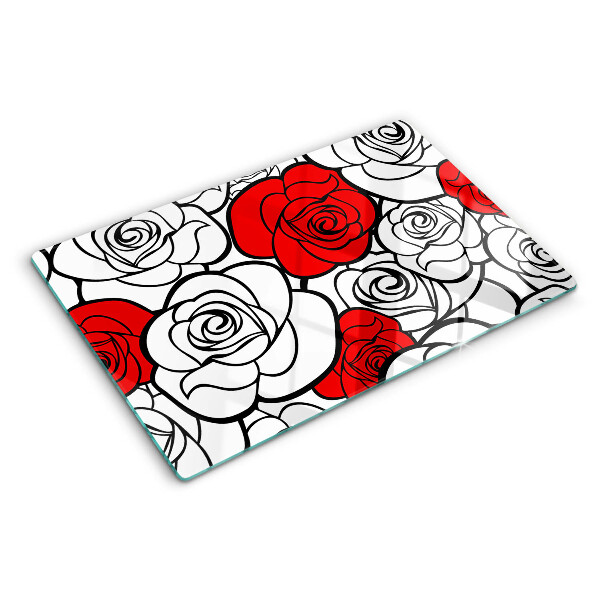 Schneidebrett mit Rosenmuster in Weiß und Rot