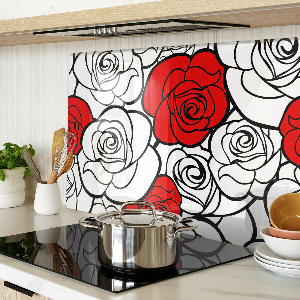 Schneidebrett mit Rosenmuster in Weiß und Rot