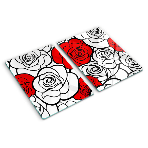 Schneidebrett mit Rosenmuster in Weiß und Rot