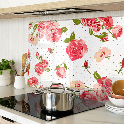 Glas-Schneidebrett mit Rosendekor auf weißem Hintergrund