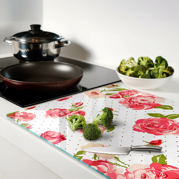 Glas schneidebrett Rosen auf weißem Hintergrund