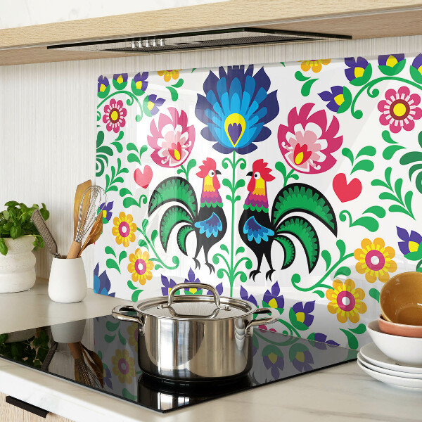 Schneidebrett mit Volksmotiv und Hähnen