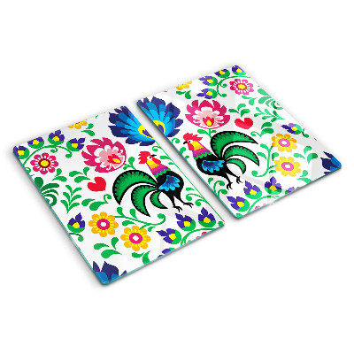 Schneidebrett mit Volksmotiv und Hähnen