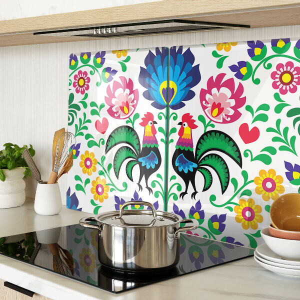 Schneidebrett Volksmotiv mit Hähnen