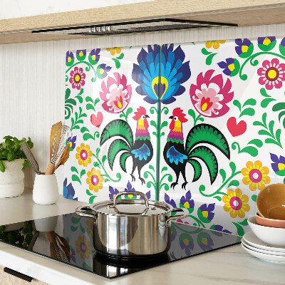 Schneidebrett mit Volksmotiv und Hähnen