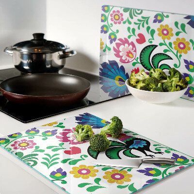 Schneidebrett Volksmotiv mit Hähnen