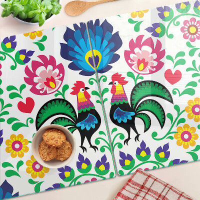 Schneidebrett Volksmotiv mit Hähnen