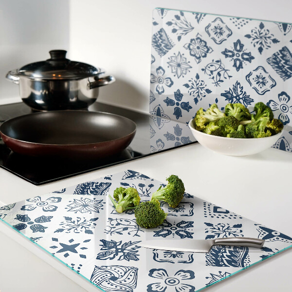 Schneidebrett Glas mit Blumenmotiv im Volksstil