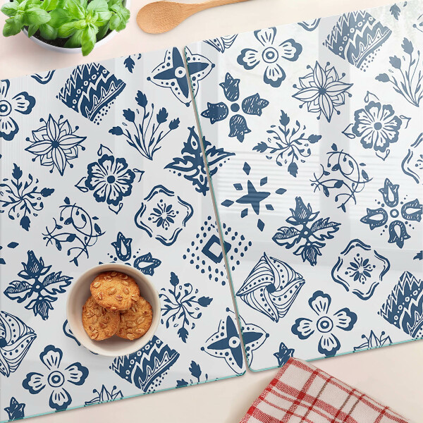 Schneidebrett Glas mit Blumenmotiv im Volksstil