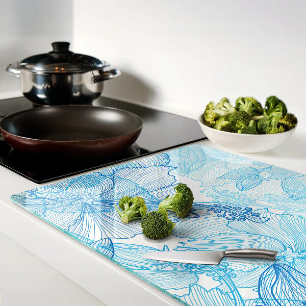 Schneidebrett Blumenmuster in Blautönen