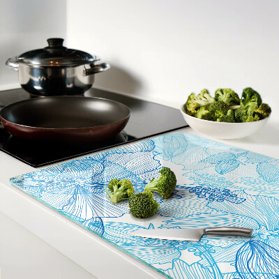 Schneidebrett mit Blumenmuster in Blautönen