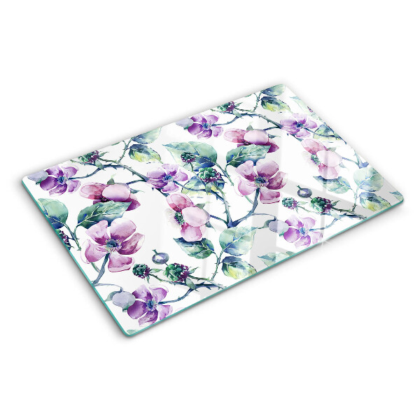 Schneidebrett Glas mit Magnolien-Blumenmuster