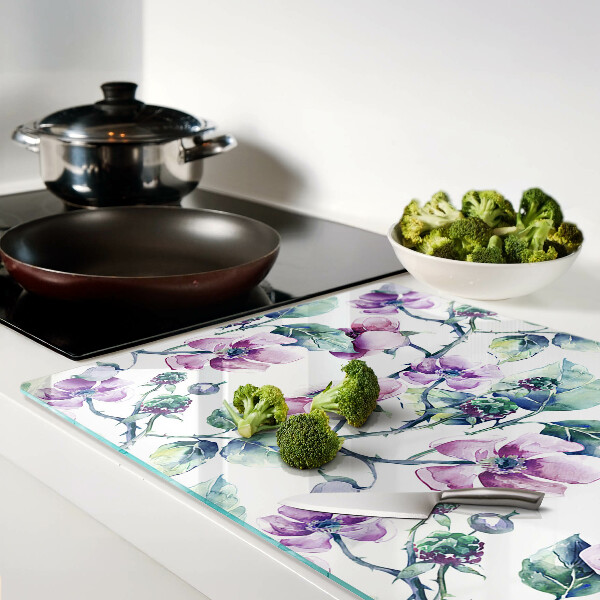 Schneidebrett Glas mit Magnolien-Blumenmuster