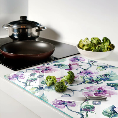 Schneidebrett Glas mit Magnolien-Blumenmuster