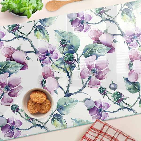 Schneidebrett Glas mit Magnolien-Blumenmuster