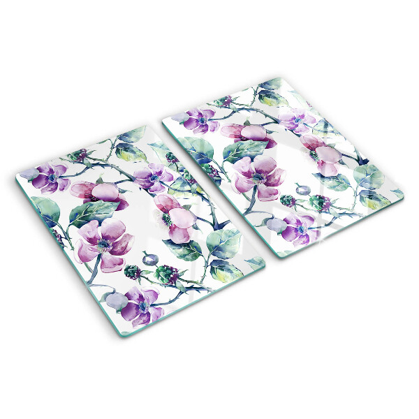 Schneidebrett Glas mit Magnolien-Blumenmuster