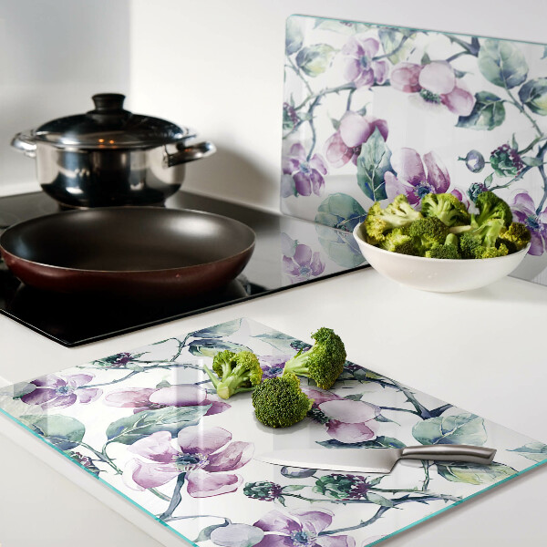 Schneidebrett Glas mit Magnolien-Blumenmuster
