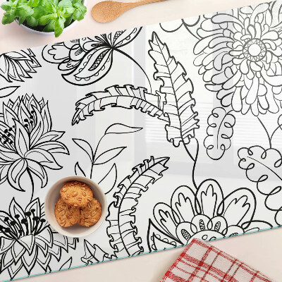 Schneidebrett Glas mit Blumen-Doodle-Muster