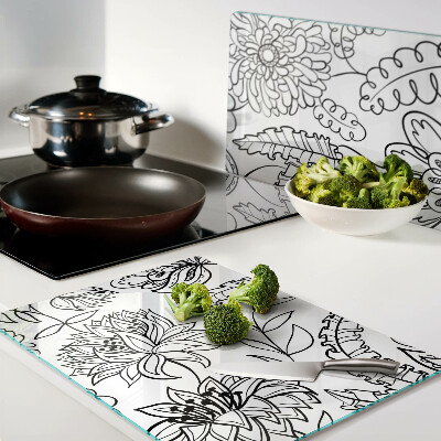 Schneidebrett Glas mit Blumen-Doodle-Muster