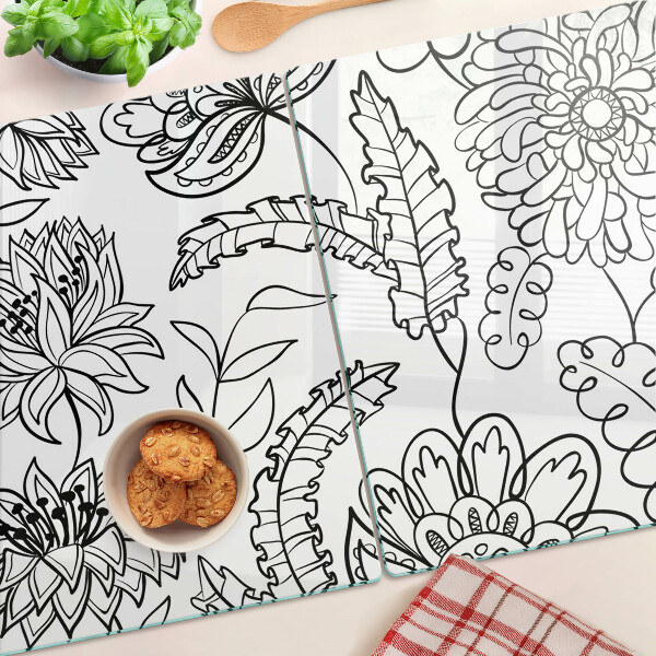 Schneidebrett Glas mit Blumen-Doodle-Muster