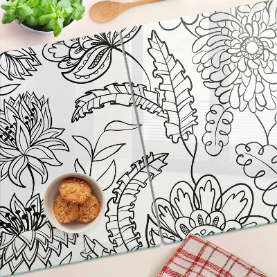 Schneidebrett Glas mit Blumen-Doodle-Muster