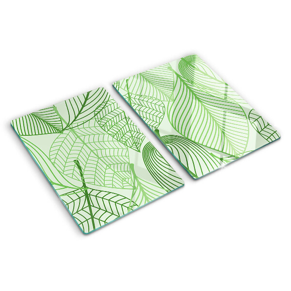 Glas-Schneidebrett mit Blättern in Grüntönen