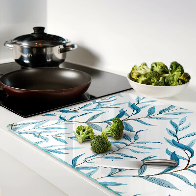 Schneidebrett mit Blattmotiv in Blautönen